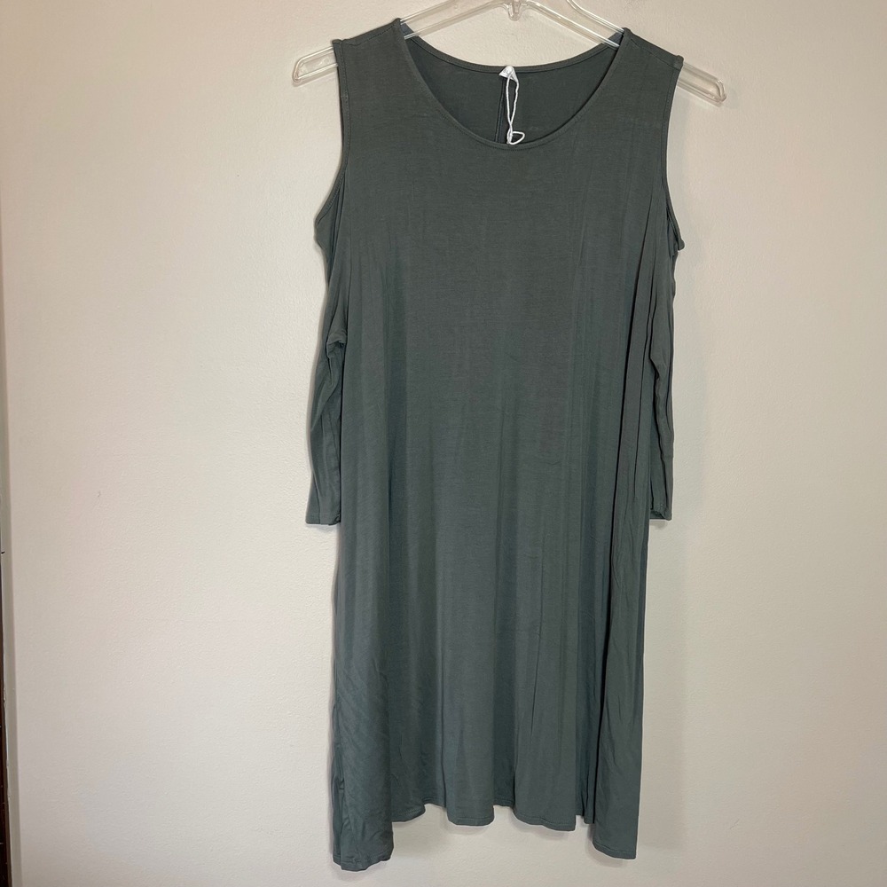 PinkBlush Women 3XL Olive Green Cold Shoulder 3/4 Sleeve Knit Dress 48323